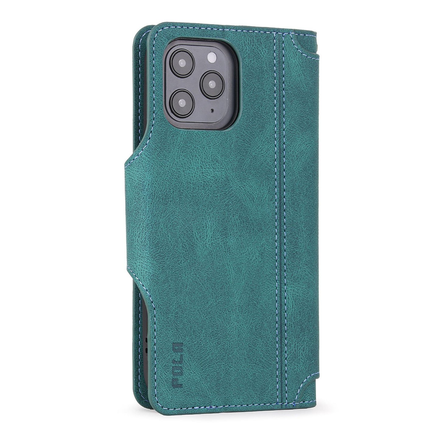 POLA for iPhone 13 Pro 6.1 inch 010 9 Card Slots PU Leather Phone Case with Wallet Stand and Wrist Strap Buckle Closure Cover