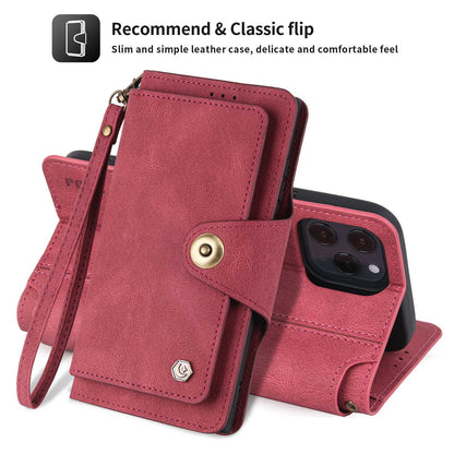 POLA for iPhone 13 Pro 6.1 inch 010 9 Card Slots PU Leather Phone Case with Wallet Stand and Wrist Strap Buckle Closure Cover