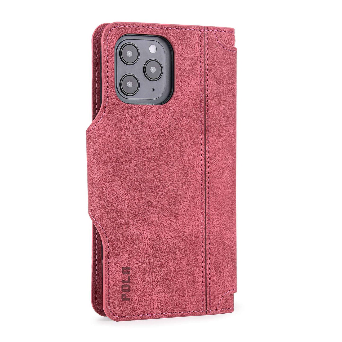 POLA for iPhone 13 Pro 6.1 inch 010 9 Card Slots PU Leather Phone Case with Wallet Stand and Wrist Strap Buckle Closure Cover