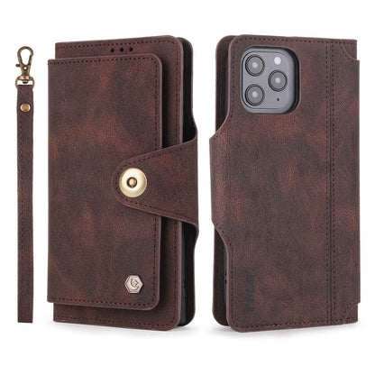 POLA for iPhone 13 Pro 6.1 inch 010 9 Card Slots PU Leather Phone Case with Wallet Stand and Wrist Strap Buckle Closure Cover