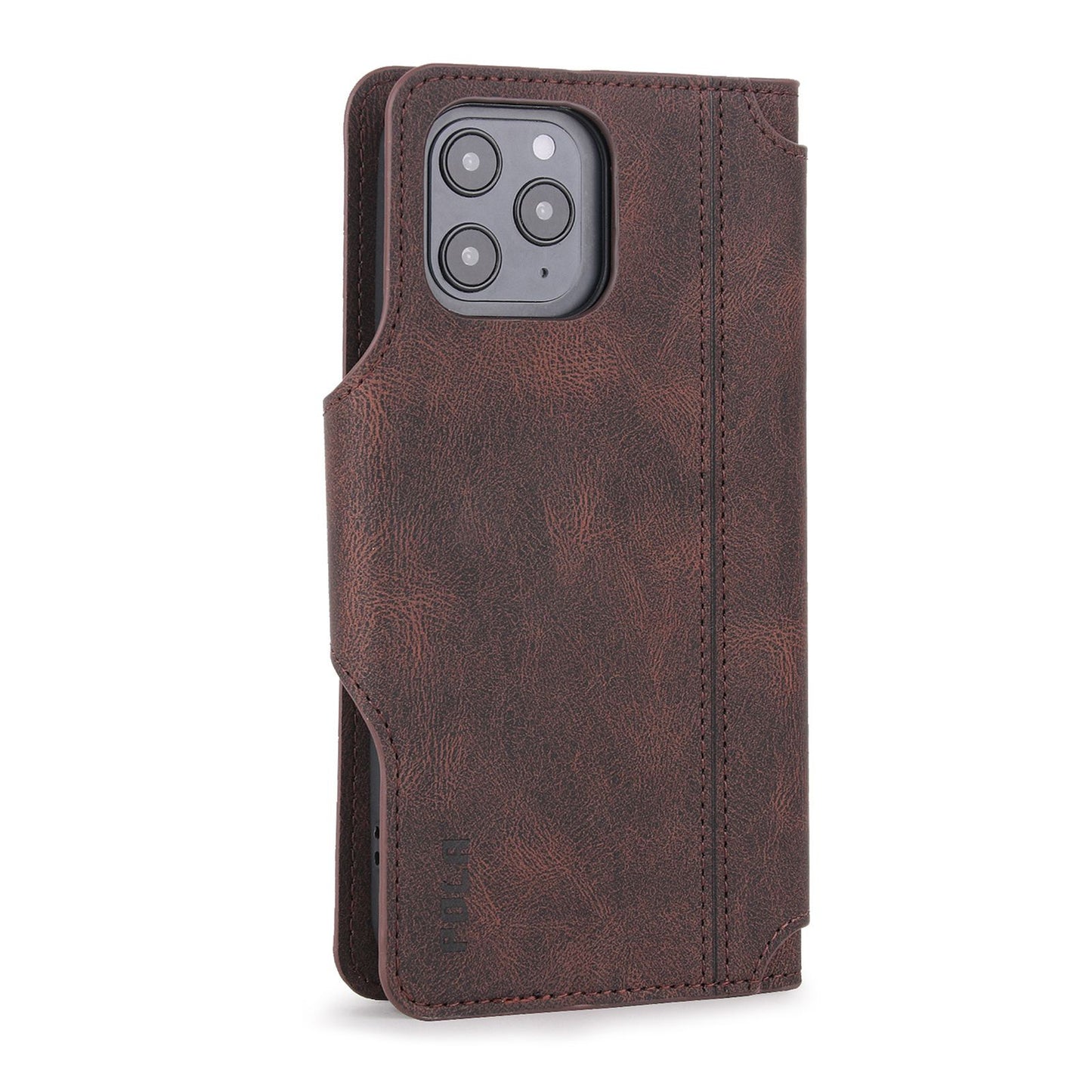 POLA for iPhone 13 Pro 6.1 inch 010 9 Card Slots PU Leather Phone Case with Wallet Stand and Wrist Strap Buckle Closure Cover