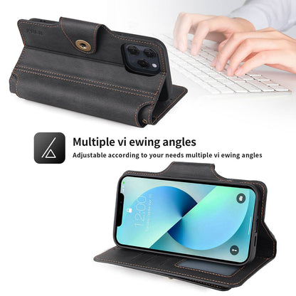 POLA for iPhone 13 Pro 6.1 inch 010 9 Card Slots PU Leather Phone Case with Wallet Stand and Wrist Strap Buckle Closure Cover