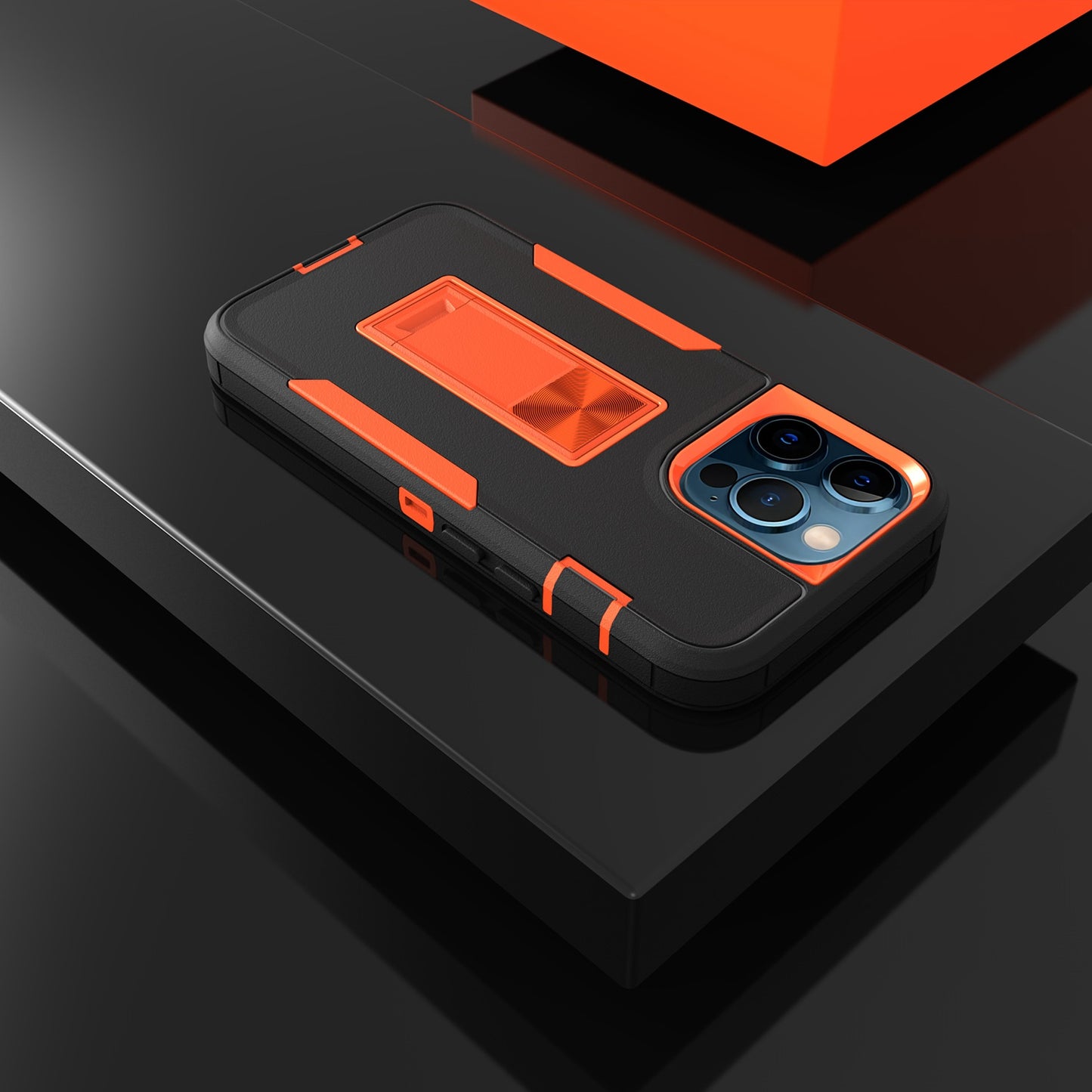 For iPhone 13 Pro 6.1 inch Shockproof PC + TPU Hybrid Phone Cover with Integrated Kickstand Car Mount Metal Sheet Case