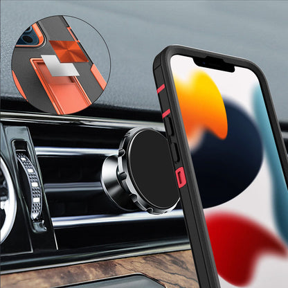 For iPhone 13 Pro 6.1 inch Shockproof PC + TPU Hybrid Phone Cover with Integrated Kickstand Car Mount Metal Sheet Case
