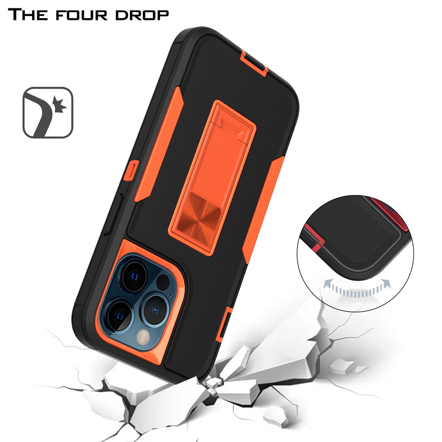 For iPhone 13 Pro 6.1 inch Shockproof PC + TPU Hybrid Phone Cover with Integrated Kickstand Car Mount Metal Sheet Case
