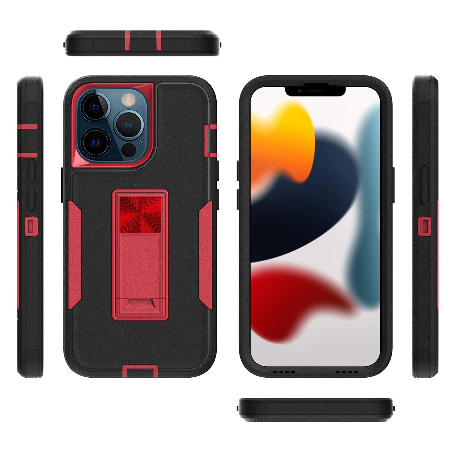 For iPhone 13 Pro 6.1 inch Shockproof PC + TPU Hybrid Phone Cover with Integrated Kickstand Car Mount Metal Sheet Case