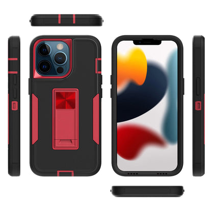 For iPhone 13 Pro 6.1 inch Shockproof PC + TPU Hybrid Phone Cover with Integrated Kickstand Car Mount Metal Sheet Case
