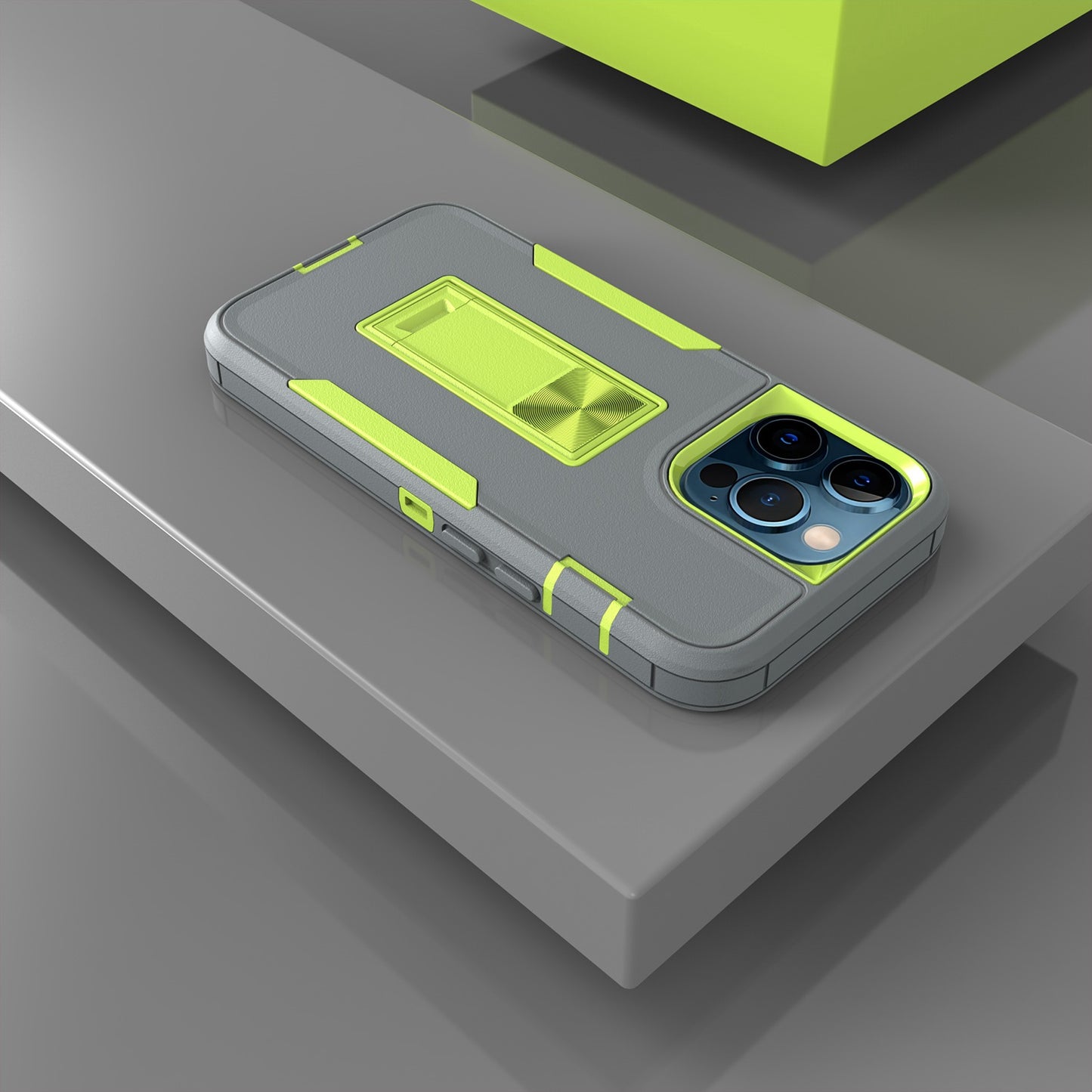For iPhone 13 Pro 6.1 inch Shockproof PC + TPU Hybrid Phone Cover with Integrated Kickstand Car Mount Metal Sheet Case