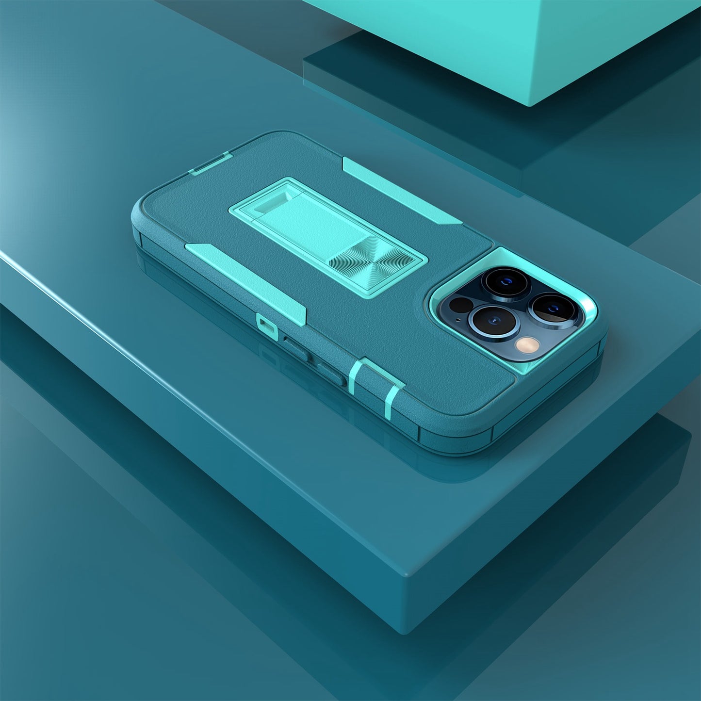 For iPhone 13 Pro 6.1 inch Shockproof PC + TPU Hybrid Phone Cover with Integrated Kickstand Car Mount Metal Sheet Case