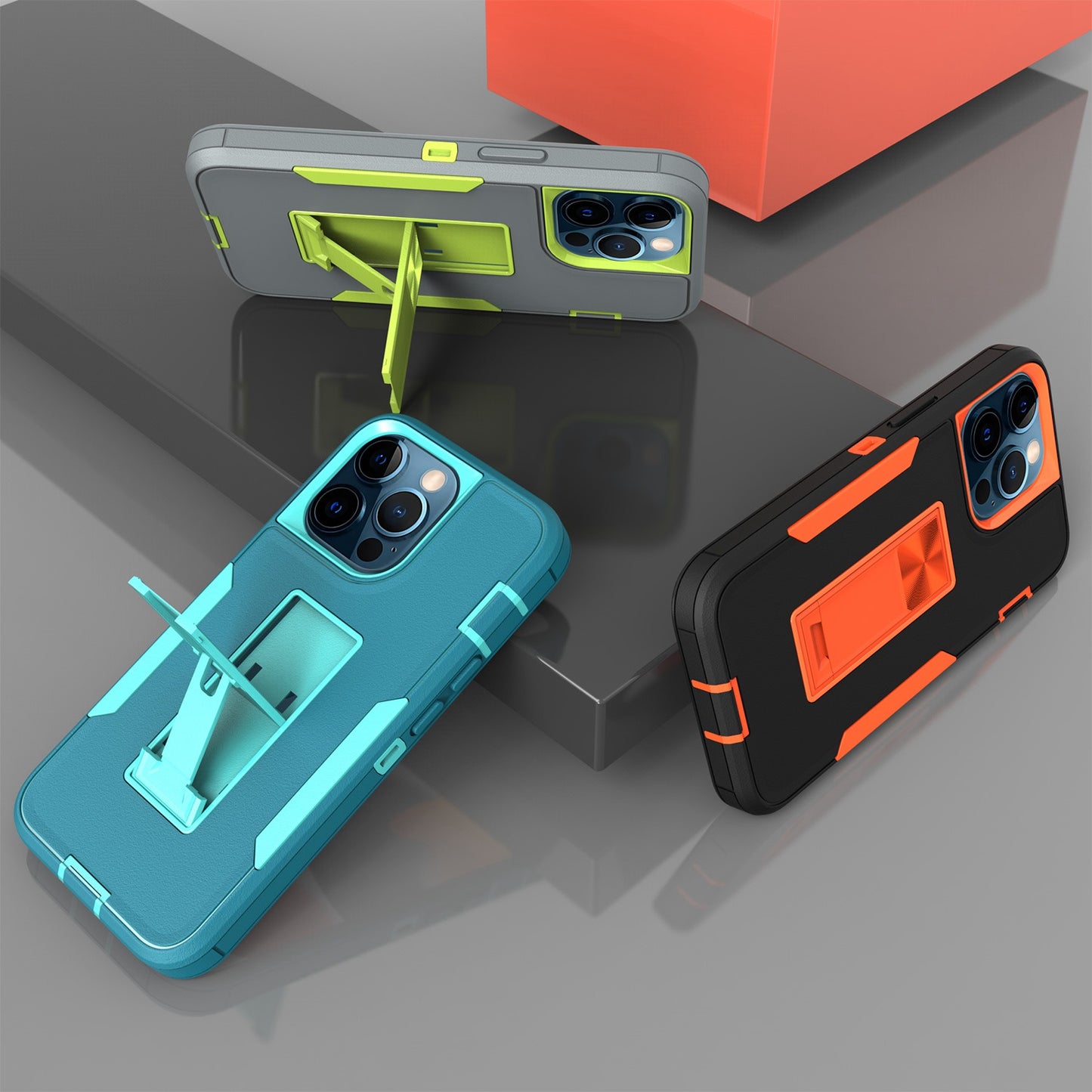 For iPhone 13 Pro 6.1 inch Shockproof PC + TPU Hybrid Phone Cover with Integrated Kickstand Car Mount Metal Sheet Case
