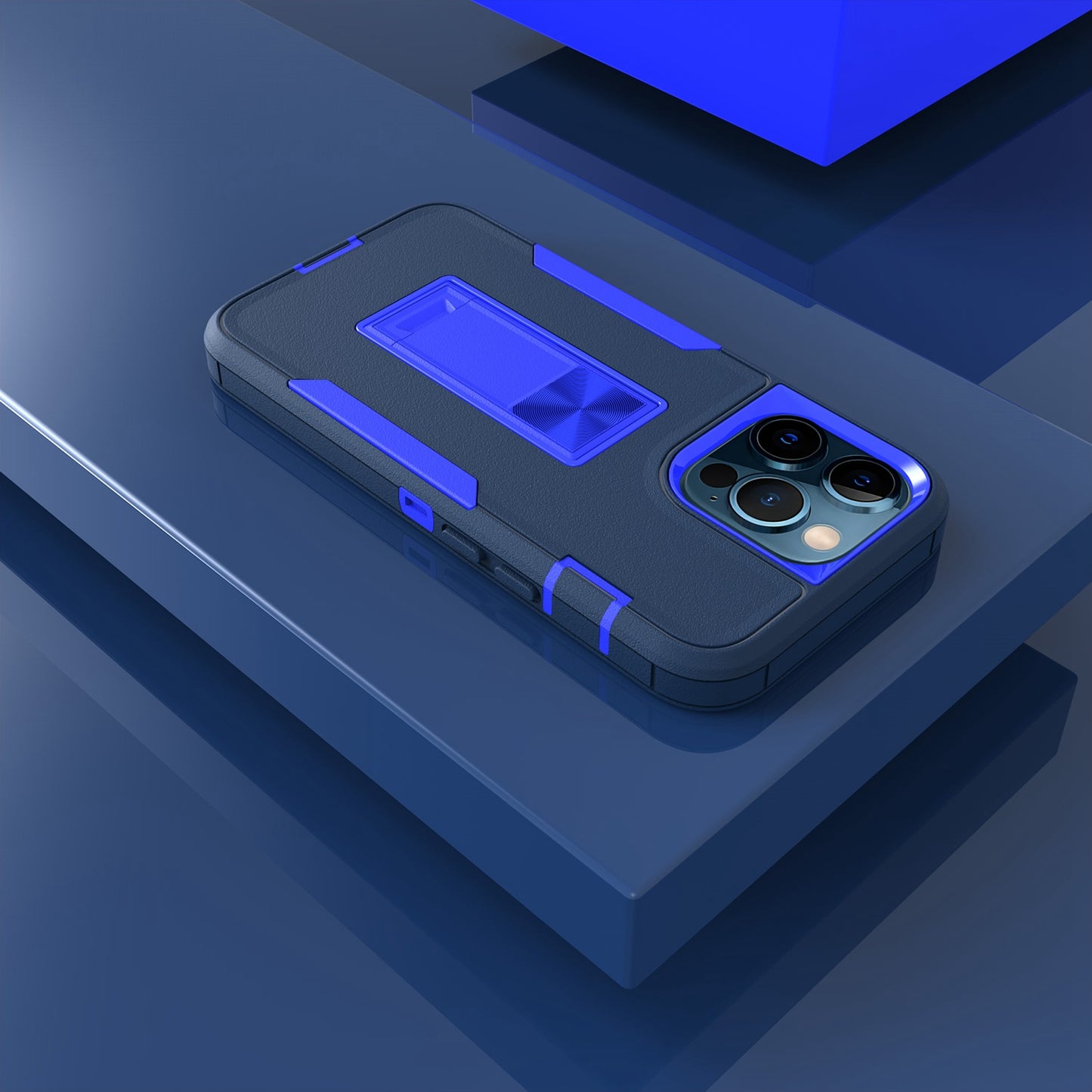 For iPhone 13 Pro 6.1 inch Shockproof PC + TPU Hybrid Phone Cover with Integrated Kickstand Car Mount Metal Sheet Case