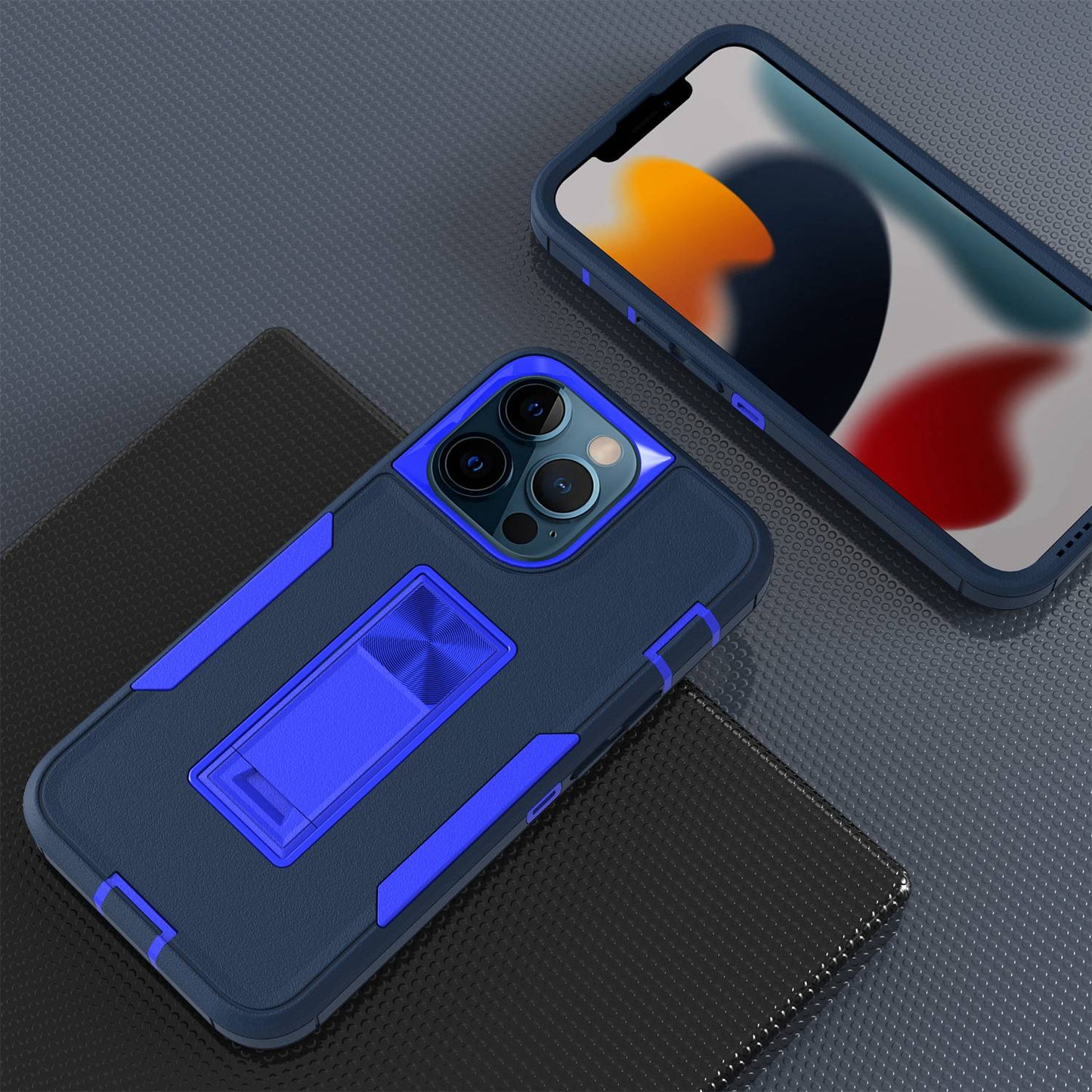 For iPhone 13 Pro 6.1 inch Shockproof PC + TPU Hybrid Phone Cover with Integrated Kickstand Car Mount Metal Sheet Case