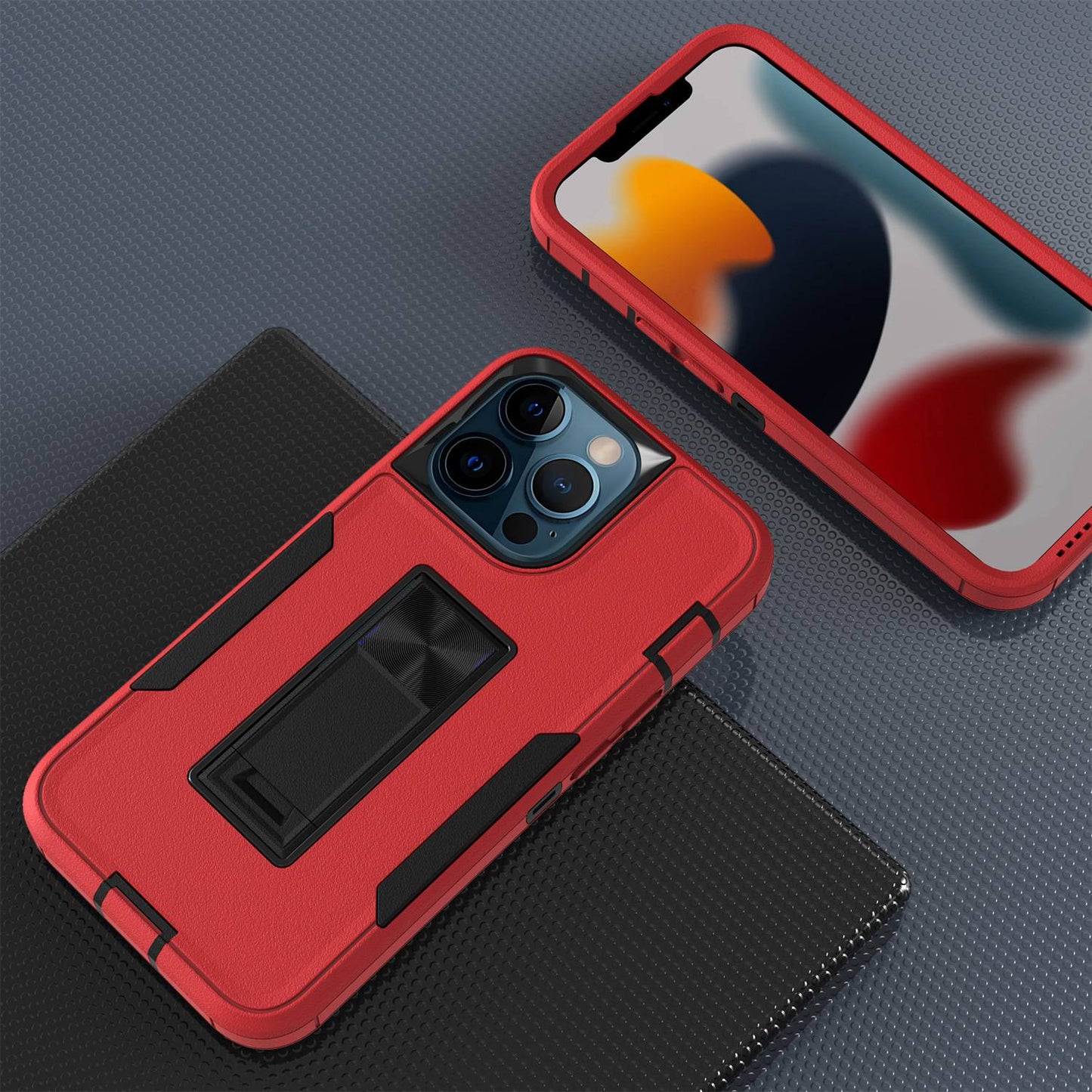 For iPhone 13 Pro 6.1 inch Shockproof PC + TPU Hybrid Phone Cover with Integrated Kickstand Car Mount Metal Sheet Case