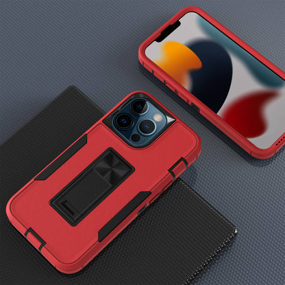 For iPhone 13 Pro 6.1 inch Shockproof PC + TPU Hybrid Phone Cover with Integrated Kickstand Car Mount Metal Sheet Case
