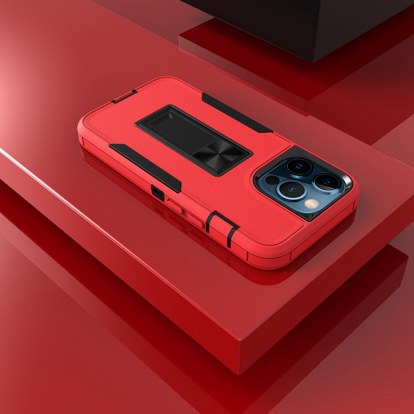 For iPhone 13 Pro 6.1 inch Shockproof PC + TPU Hybrid Phone Cover with Integrated Kickstand Car Mount Metal Sheet Case