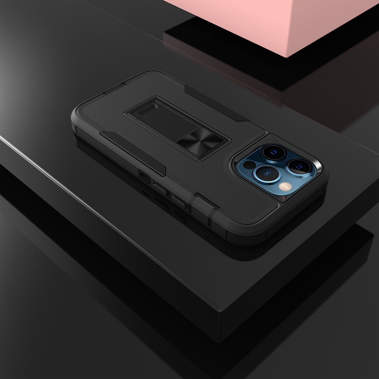 For iPhone 13 Pro 6.1 inch Shockproof PC + TPU Hybrid Phone Cover with Integrated Kickstand Car Mount Metal Sheet Case