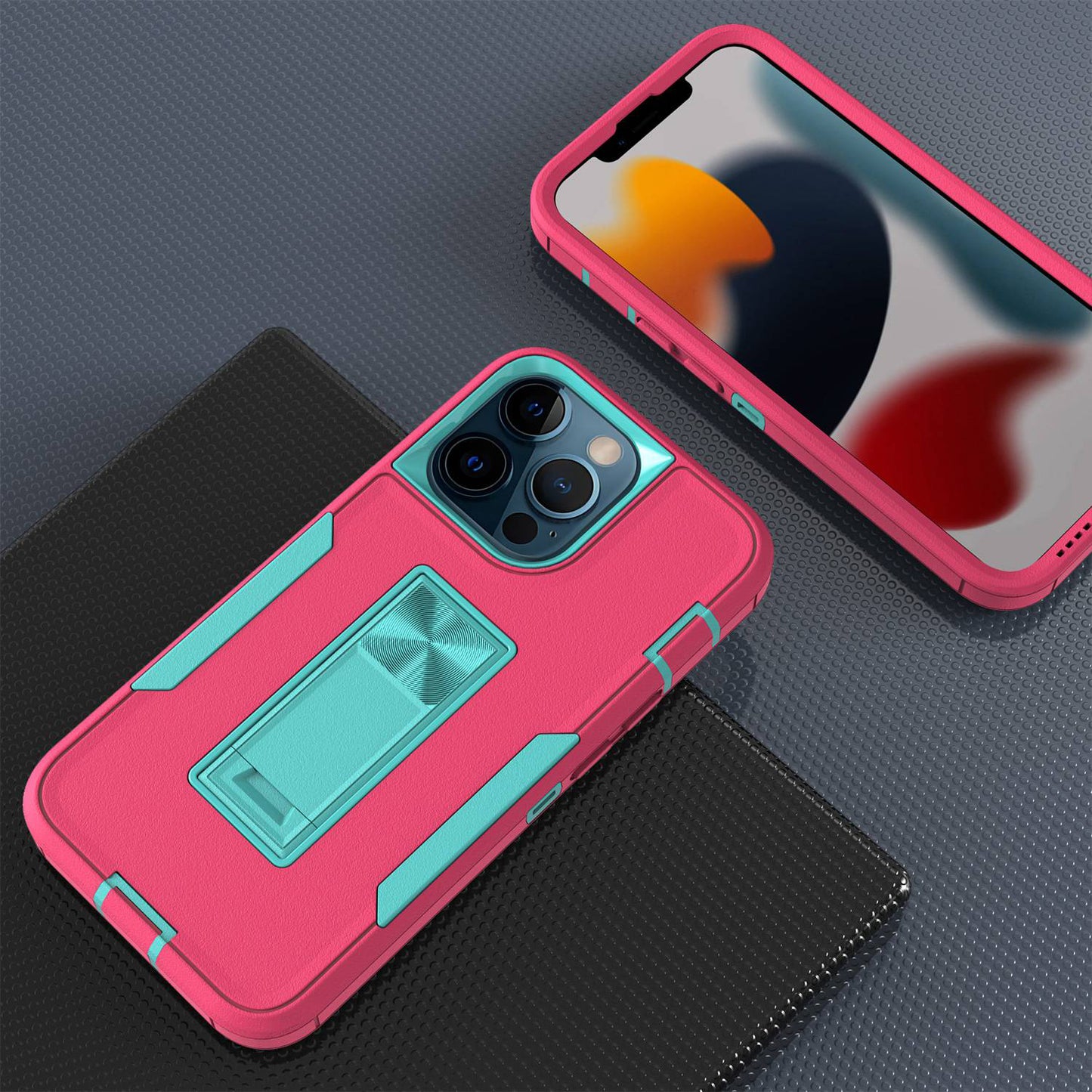 For iPhone 13 Pro 6.1 inch Shockproof PC + TPU Hybrid Phone Cover with Integrated Kickstand Car Mount Metal Sheet Case