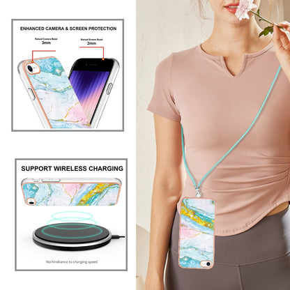 YB IMD Series-9 for iPhone SE (2022)/(2020)/8 4.7 inch/7 4.7 inch Electroplating Phone Case IMD Marble Pattern TPU Back Cover with Lanyard