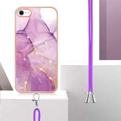YB IMD Series-9 for iPhone SE (2022)/(2020)/8 4.7 inch/7 4.7 inch Electroplating Phone Case IMD Marble Pattern TPU Back Cover with Lanyard