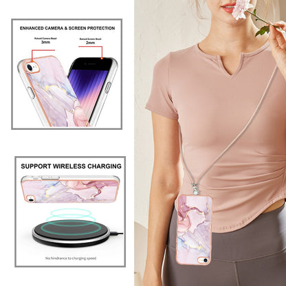 YB IMD Series-9 for iPhone SE (2022)/(2020)/8 4.7 inch/7 4.7 inch Electroplating Phone Case IMD Marble Pattern TPU Back Cover with Lanyard