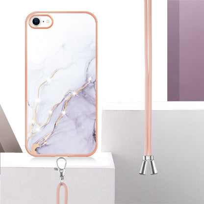 YB IMD Series-9 for iPhone SE (2022)/(2020)/8 4.7 inch/7 4.7 inch Electroplating Phone Case IMD Marble Pattern TPU Back Cover with Lanyard