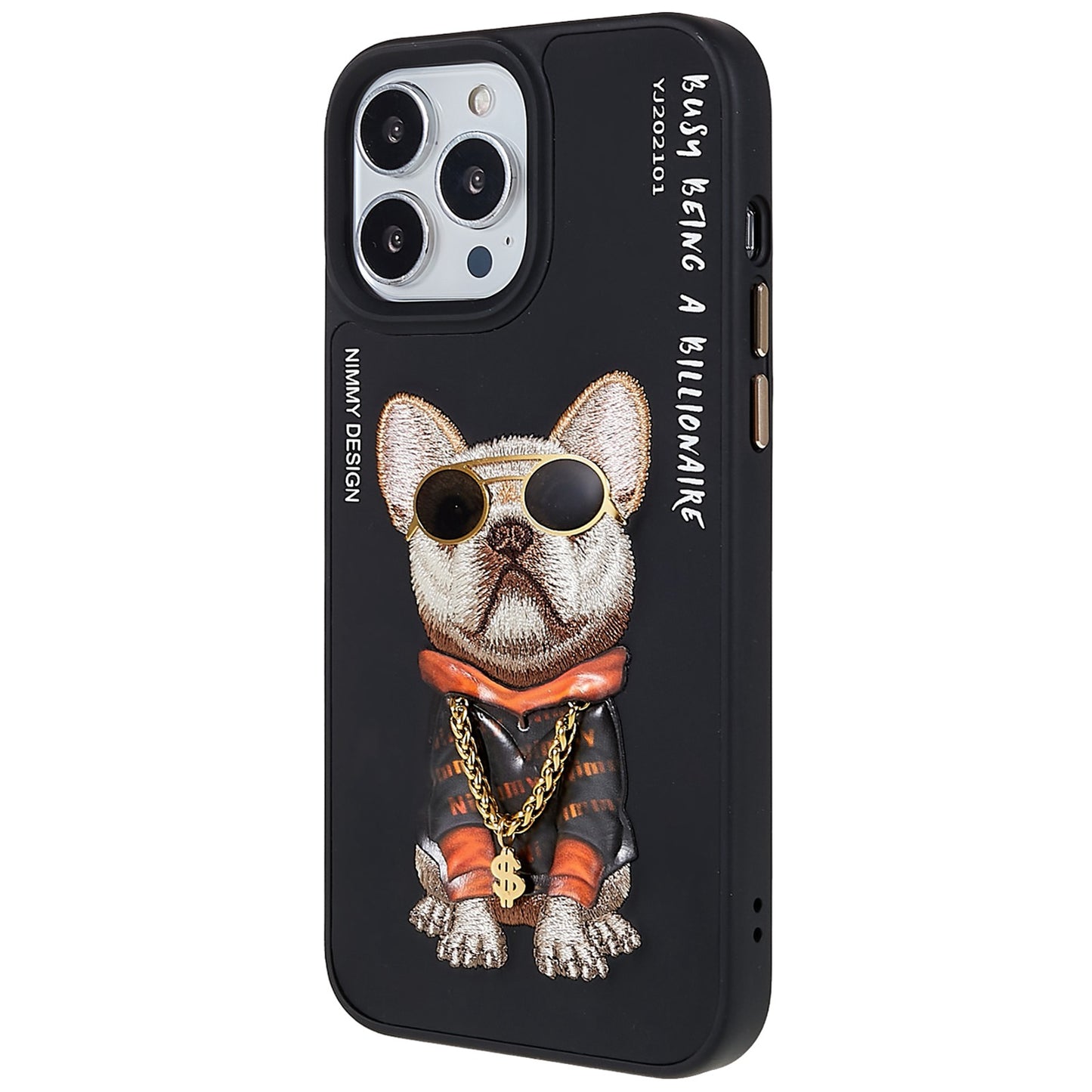 NIMMY Glasses Pet Series for iPhone 13 Pro 6.1 inch Anti-drop Phone Shell Embroidery PU Leather + PC + TPU Back Case