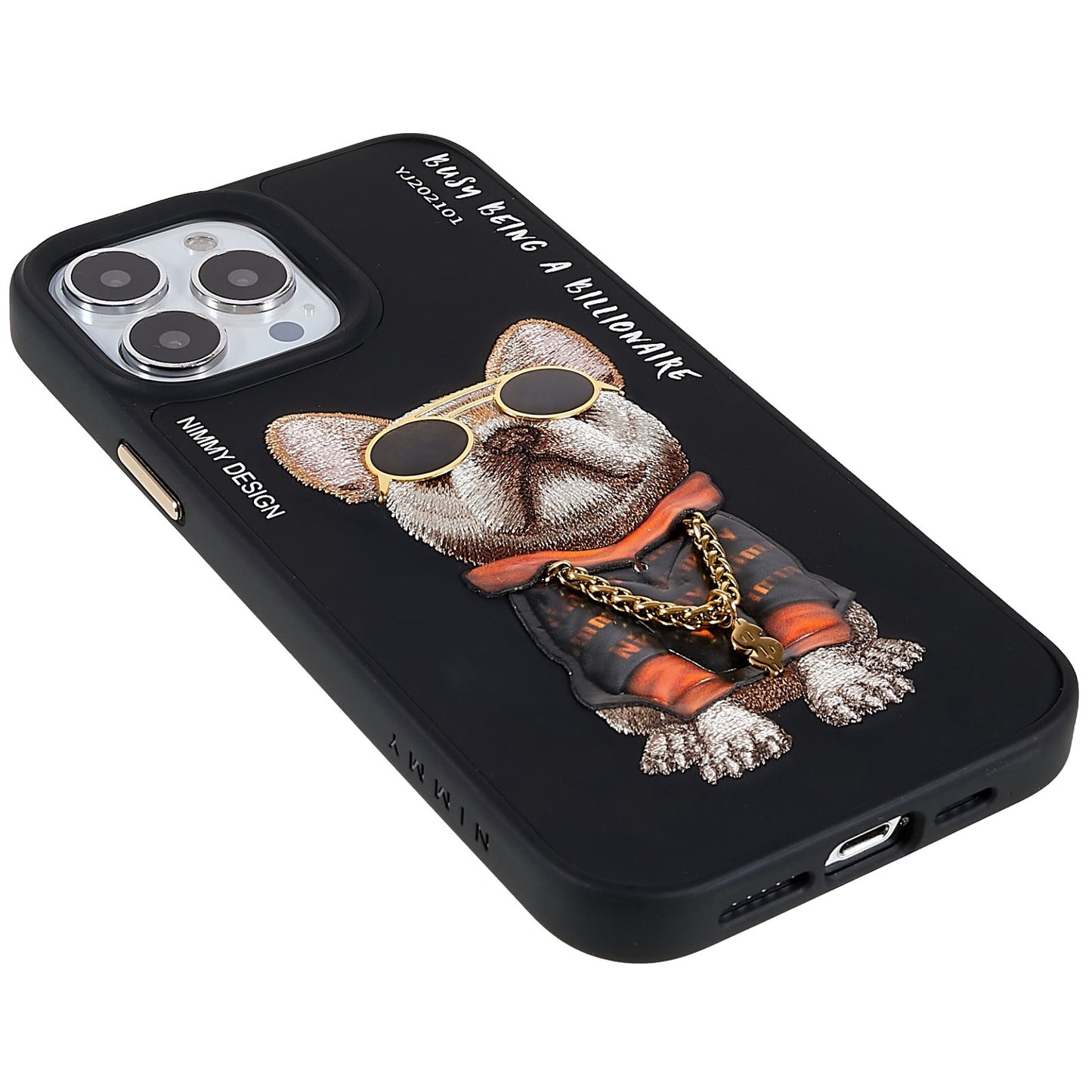 NIMMY Glasses Pet Series for iPhone 13 Pro 6.1 inch Anti-drop Phone Shell Embroidery PU Leather + PC + TPU Back Case