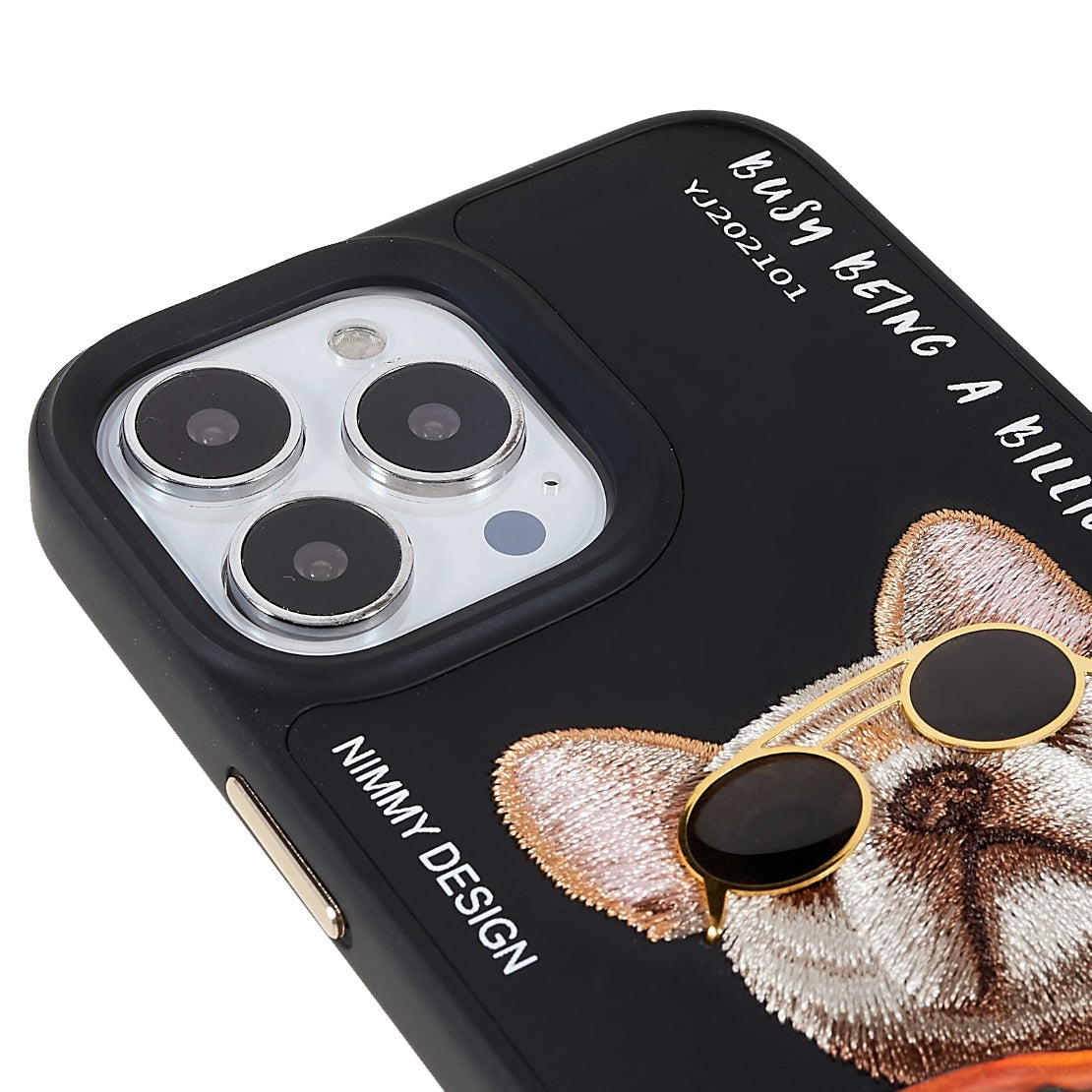 NIMMY Glasses Pet Series for iPhone 13 Pro 6.1 inch Anti-drop Phone Shell Embroidery PU Leather + PC + TPU Back Case