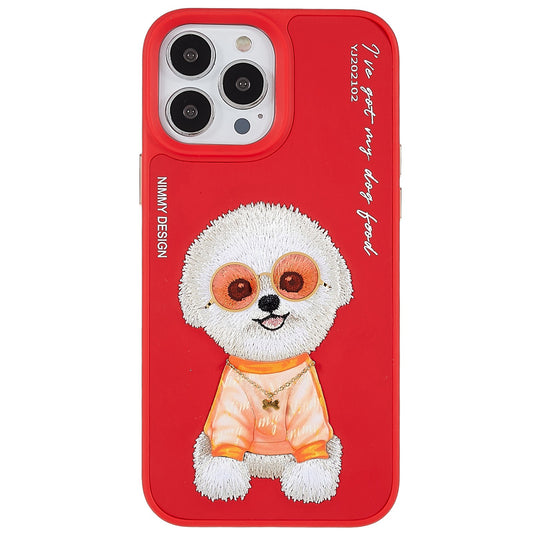 NIMMY Glasses Pet Series for iPhone 13 Pro 6.1 inch Anti-drop Phone Shell Embroidery PU Leather + PC + TPU Back Case