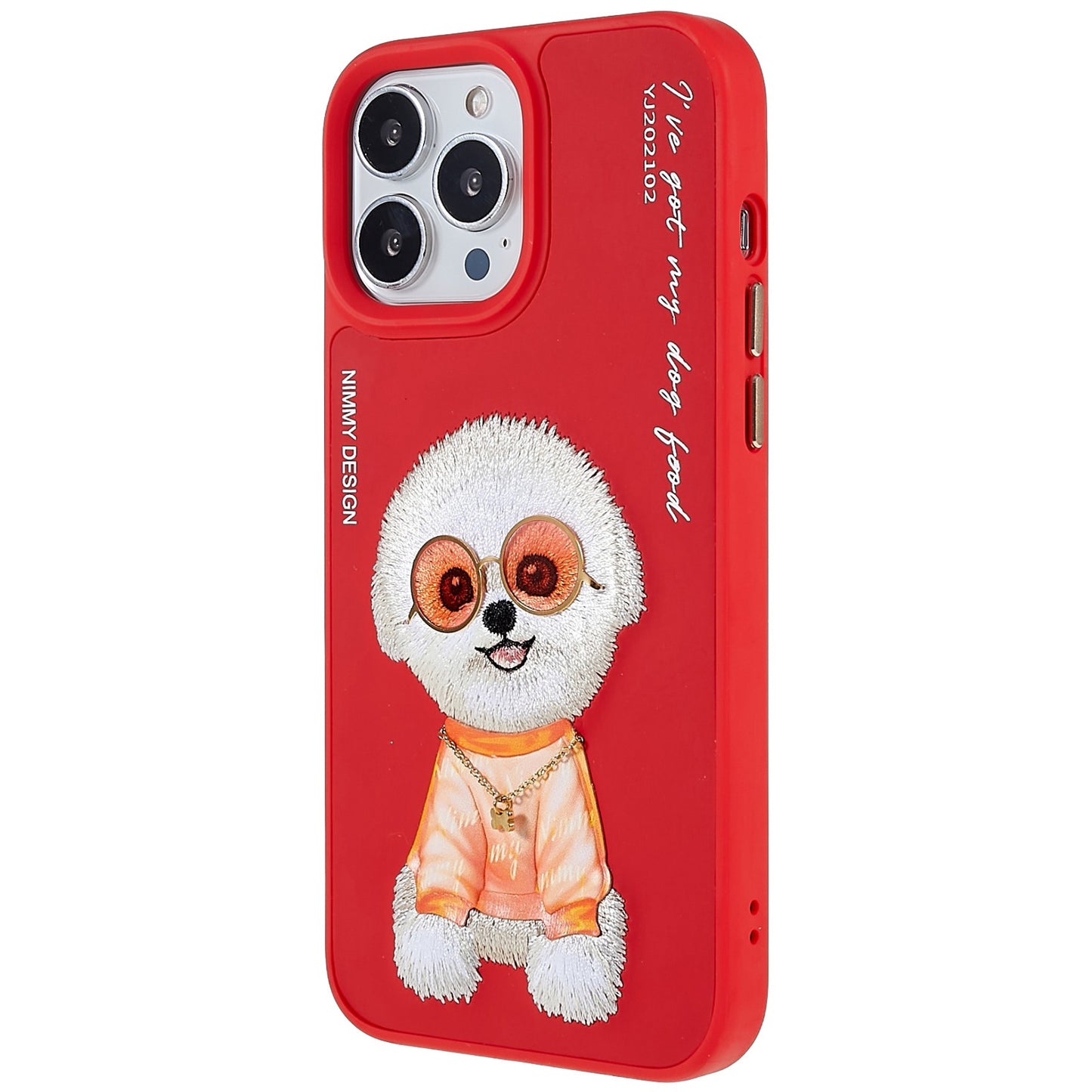 NIMMY Glasses Pet Series for iPhone 13 Pro 6.1 inch Anti-drop Phone Shell Embroidery PU Leather + PC + TPU Back Case