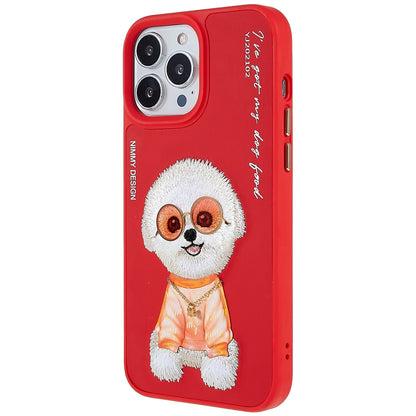 NIMMY Glasses Pet Series for iPhone 13 Pro 6.1 inch Anti-drop Phone Shell Embroidery PU Leather + PC + TPU Back Case