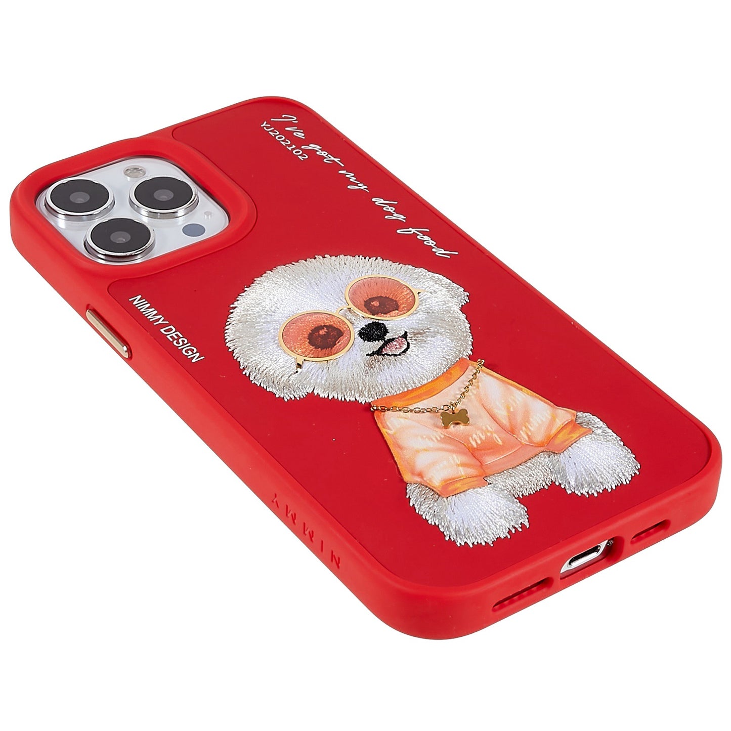 NIMMY Glasses Pet Series for iPhone 13 Pro 6.1 inch Anti-drop Phone Shell Embroidery PU Leather + PC + TPU Back Case