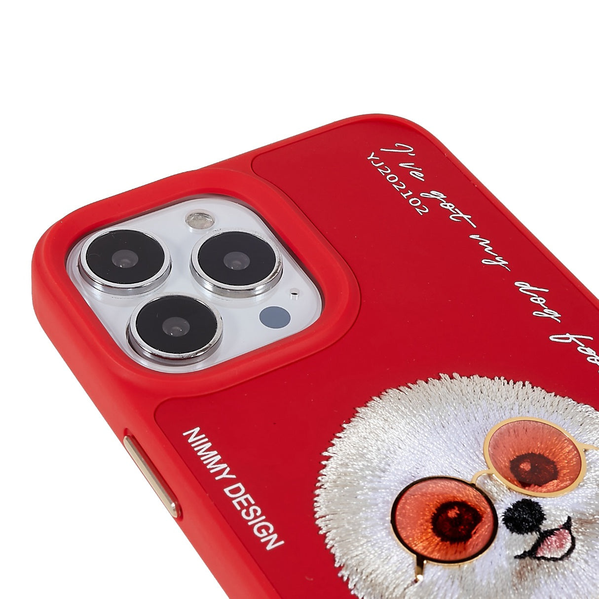 NIMMY Glasses Pet Series for iPhone 13 Pro 6.1 inch Anti-drop Phone Shell Embroidery PU Leather + PC + TPU Back Case