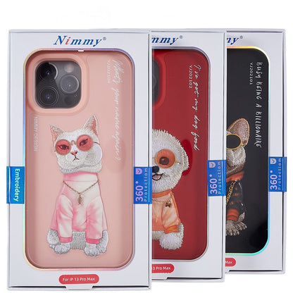 NIMMY Glasses Pet Series for iPhone 13 Pro 6.1 inch Anti-drop Phone Shell Embroidery PU Leather + PC + TPU Back Case