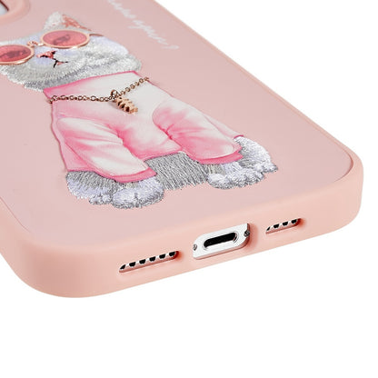 NIMMY Glasses Pet Series for iPhone 13 Pro 6.1 inch Anti-drop Phone Shell Embroidery PU Leather + PC + TPU Back Case