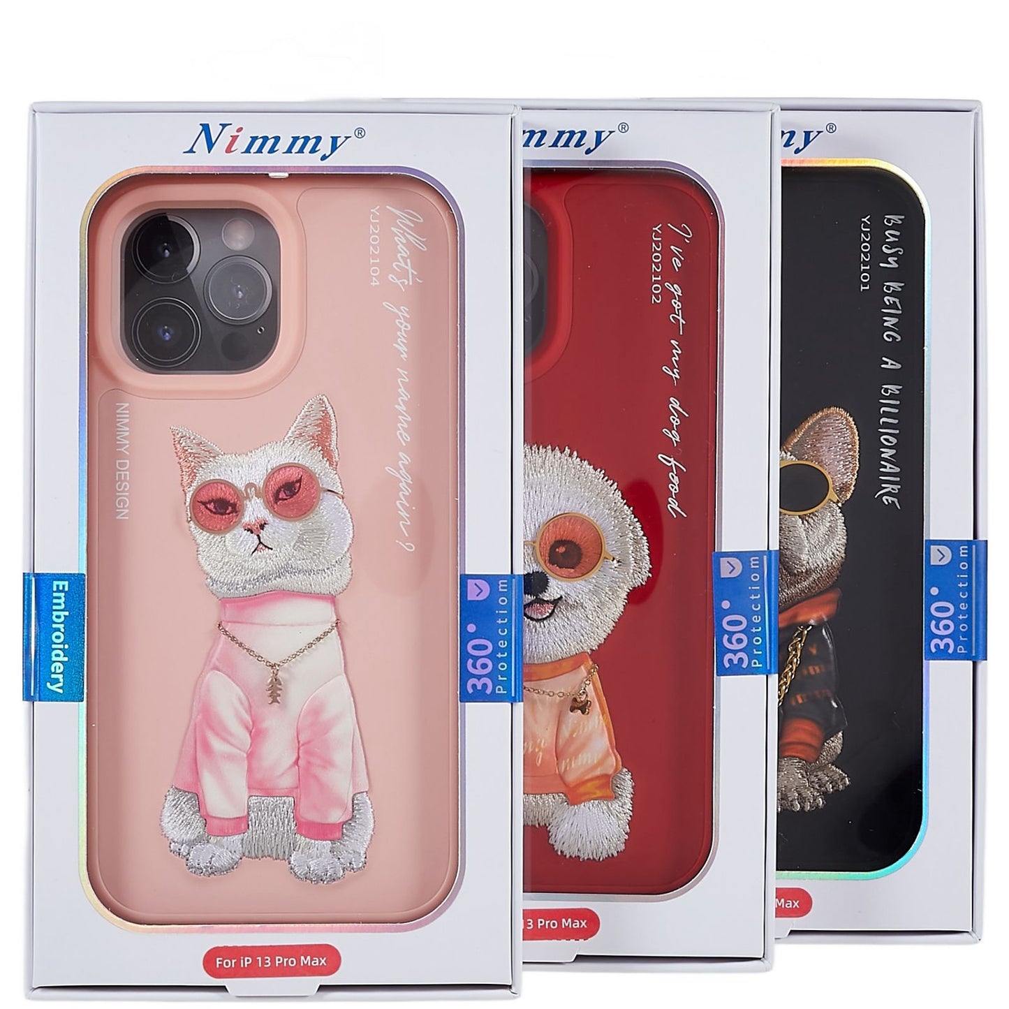 NIMMY Glasses Pet Series for iPhone 13 Pro 6.1 inch Anti-drop Phone Shell Embroidery PU Leather + PC + TPU Back Case