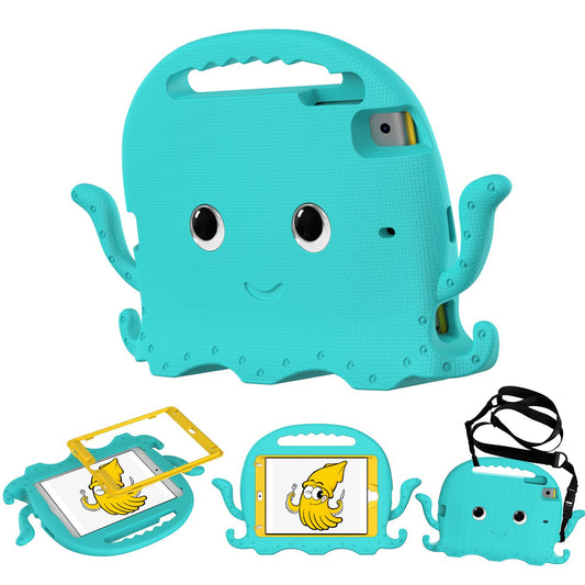 For iPad Mini/Mini 2/mini 3/mini 4/mini (2019) 7.9 inch EVA Tablet Case Cute Cartoon Octopus Protective Cover Pen Slot Design Anti-drop Case with Handle and Shoulder Strap