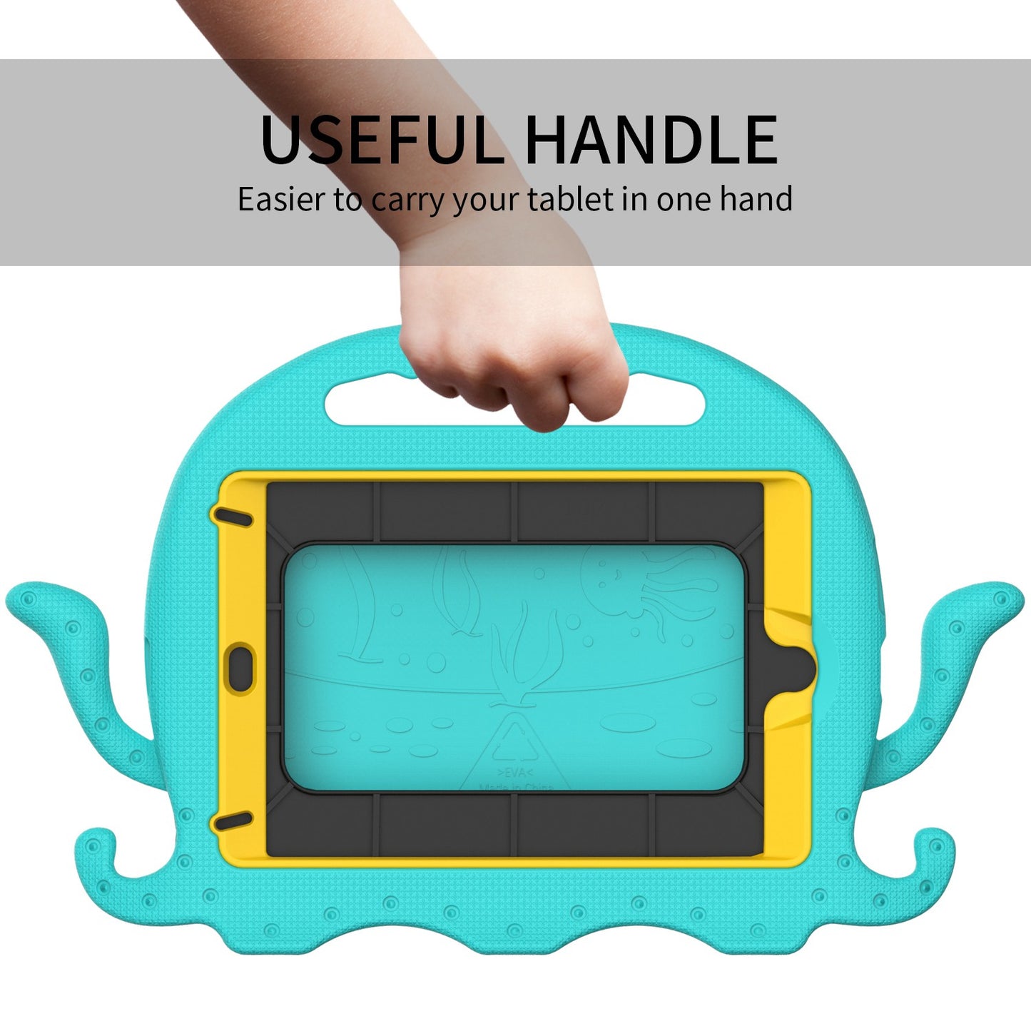 For iPad Mini/Mini 2/mini 3/mini 4/mini (2019) 7.9 inch EVA Tablet Case Cute Cartoon Octopus Protective Cover Pen Slot Design Anti-drop Case with Handle and Shoulder Strap