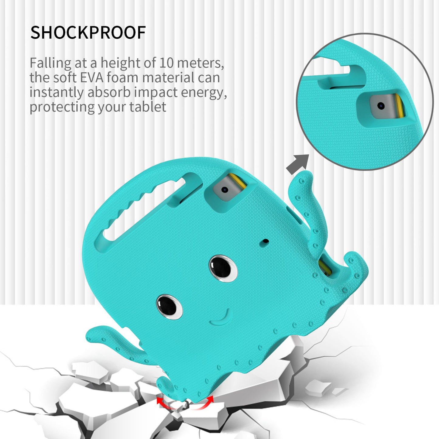 For iPad Mini/Mini 2/mini 3/mini 4/mini (2019) 7.9 inch EVA Tablet Case Cute Cartoon Octopus Protective Cover Pen Slot Design Anti-drop Case with Handle and Shoulder Strap