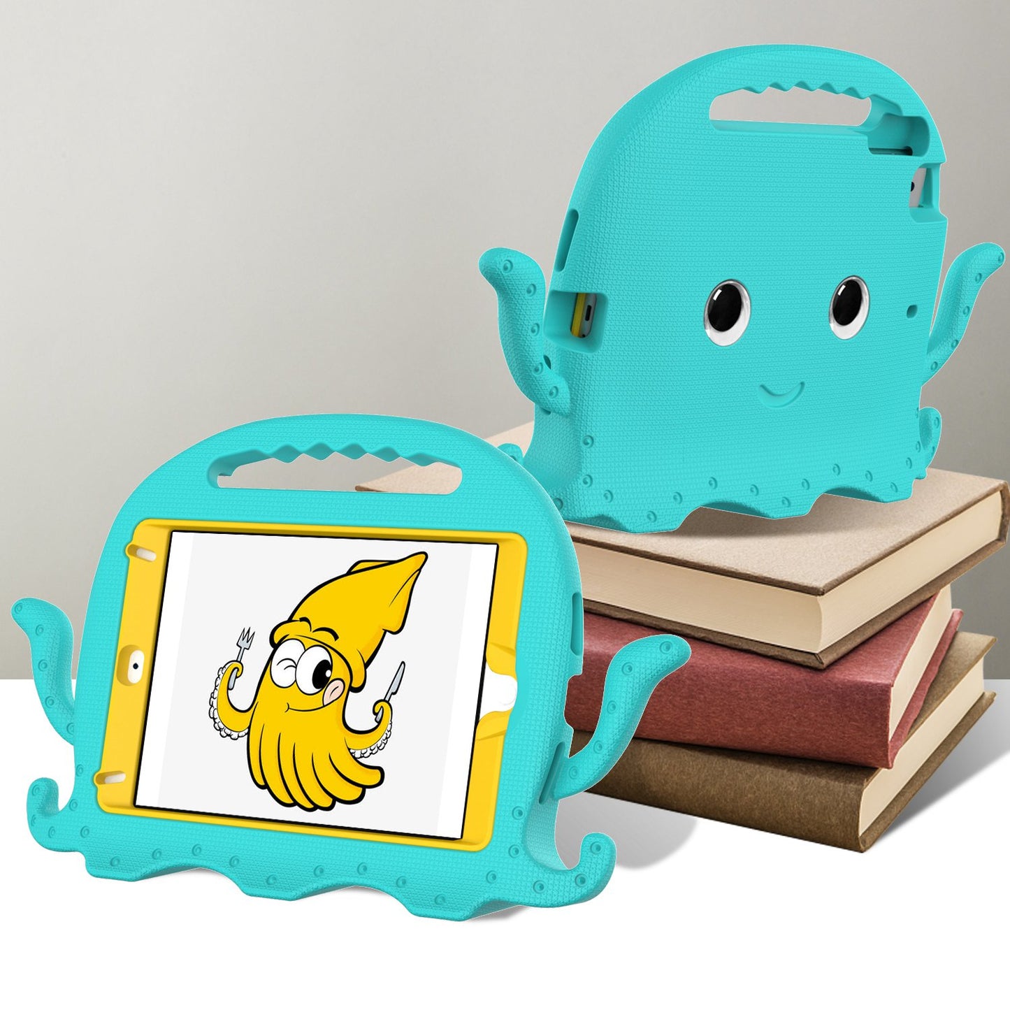 For iPad Mini/Mini 2/mini 3/mini 4/mini (2019) 7.9 inch EVA Tablet Case Cute Cartoon Octopus Protective Cover Pen Slot Design Anti-drop Case with Handle and Shoulder Strap