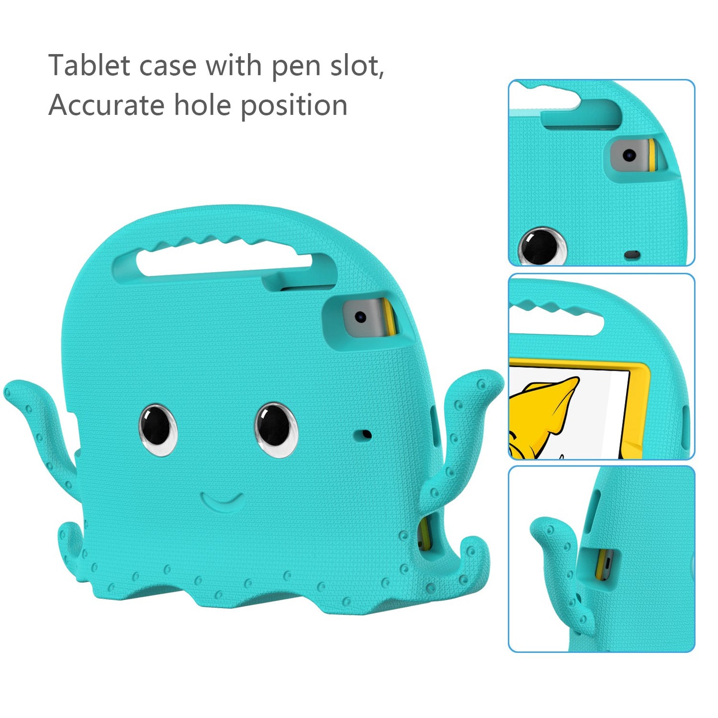For iPad Mini/Mini 2/mini 3/mini 4/mini (2019) 7.9 inch EVA Tablet Case Cute Cartoon Octopus Protective Cover Pen Slot Design Anti-drop Case with Handle and Shoulder Strap