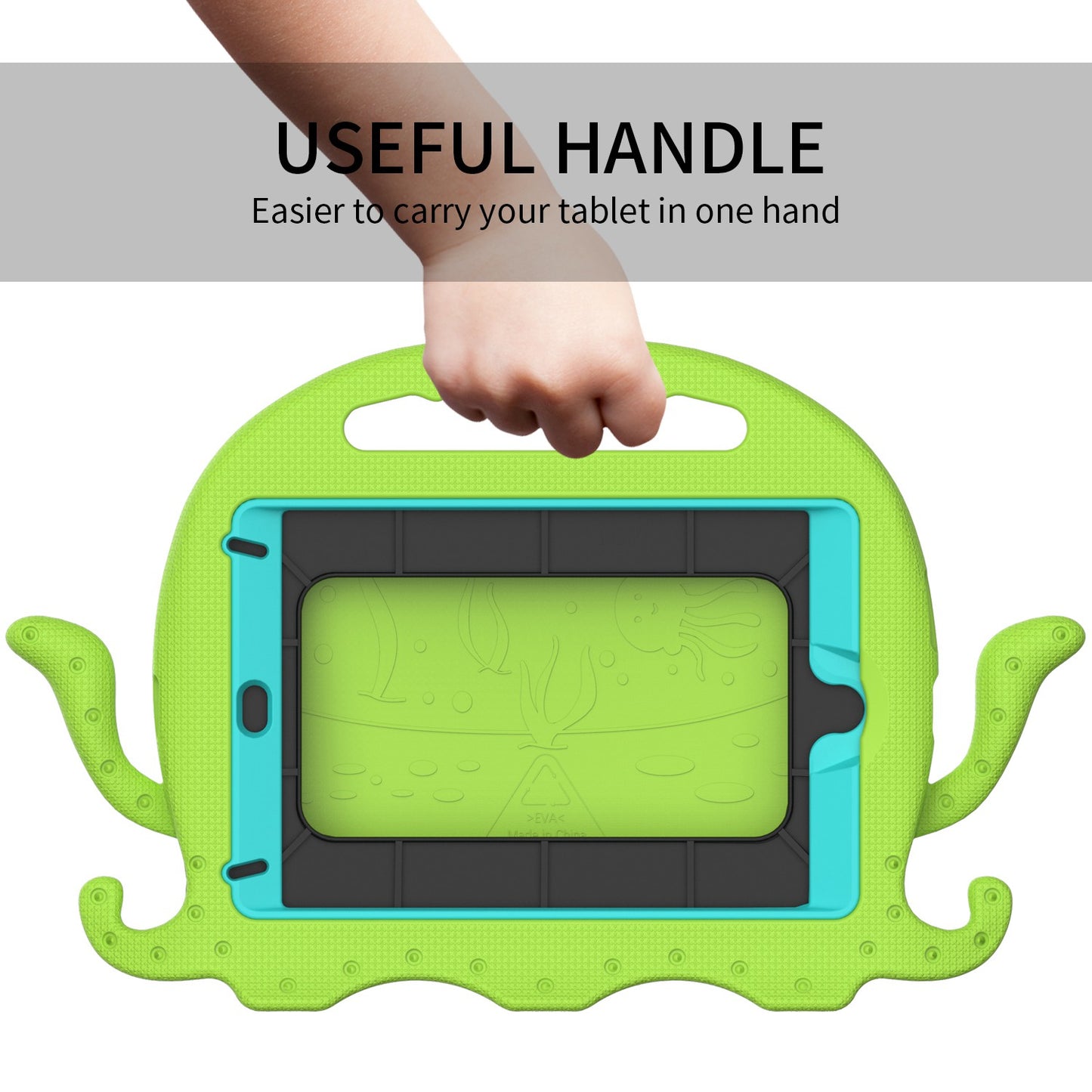 For iPad Mini/Mini 2/mini 3/mini 4/mini (2019) 7.9 inch EVA Tablet Case Cute Cartoon Octopus Protective Cover Pen Slot Design Anti-drop Case with Handle and Shoulder Strap