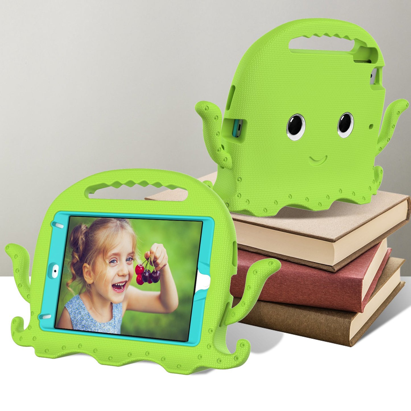 For iPad Mini/Mini 2/mini 3/mini 4/mini (2019) 7.9 inch EVA Tablet Case Cute Cartoon Octopus Protective Cover Pen Slot Design Anti-drop Case with Handle and Shoulder Strap