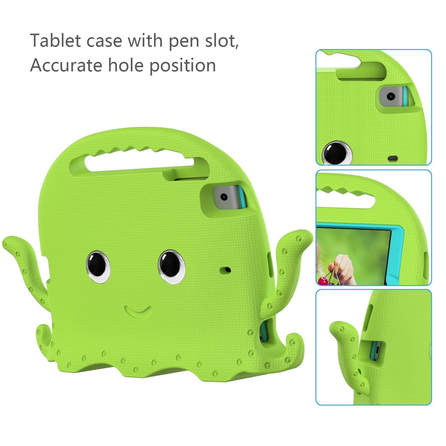 For iPad Mini/Mini 2/mini 3/mini 4/mini (2019) 7.9 inch EVA Tablet Case Cute Cartoon Octopus Protective Cover Pen Slot Design Anti-drop Case with Handle and Shoulder Strap