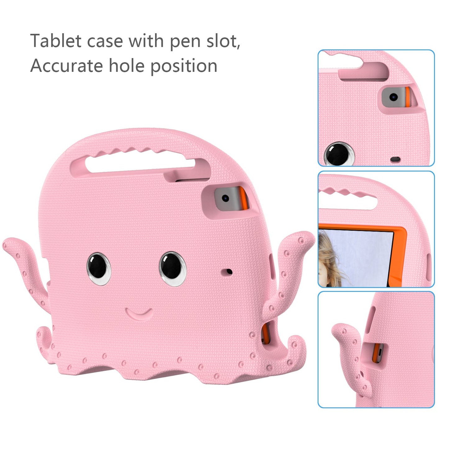 For iPad Mini/Mini 2/mini 3/mini 4/mini (2019) 7.9 inch EVA Tablet Case Cute Cartoon Octopus Protective Cover Pen Slot Design Anti-drop Case with Handle and Shoulder Strap