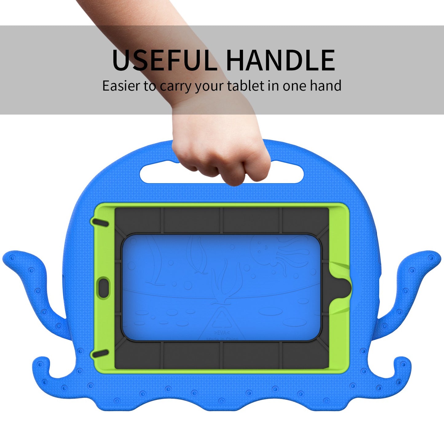 For iPad Mini/Mini 2/mini 3/mini 4/mini (2019) 7.9 inch EVA Tablet Case Cute Cartoon Octopus Protective Cover Pen Slot Design Anti-drop Case with Handle and Shoulder Strap
