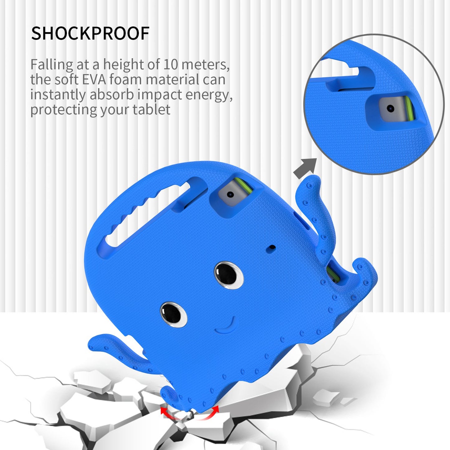 For iPad Mini/Mini 2/mini 3/mini 4/mini (2019) 7.9 inch EVA Tablet Case Cute Cartoon Octopus Protective Cover Pen Slot Design Anti-drop Case with Handle and Shoulder Strap