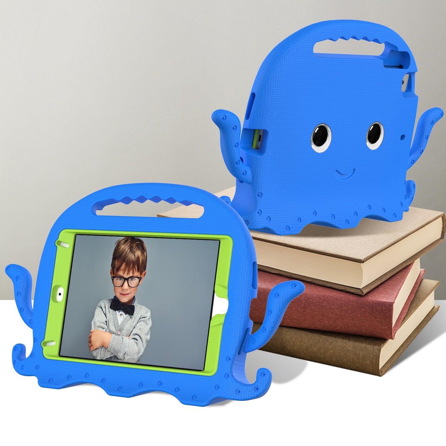 For iPad Mini/Mini 2/mini 3/mini 4/mini (2019) 7.9 inch EVA Tablet Case Cute Cartoon Octopus Protective Cover Pen Slot Design Anti-drop Case with Handle and Shoulder Strap