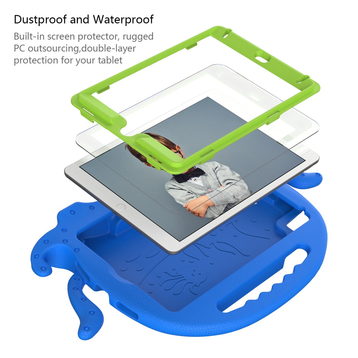 For iPad Mini/Mini 2/mini 3/mini 4/mini (2019) 7.9 inch EVA Tablet Case Cute Cartoon Octopus Protective Cover Pen Slot Design Anti-drop Case with Handle and Shoulder Strap