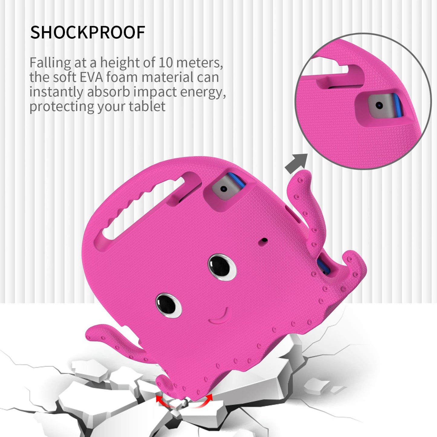 For iPad Mini/Mini 2/mini 3/mini 4/mini (2019) 7.9 inch EVA Tablet Case Cute Cartoon Octopus Protective Cover Pen Slot Design Anti-drop Case with Handle and Shoulder Strap